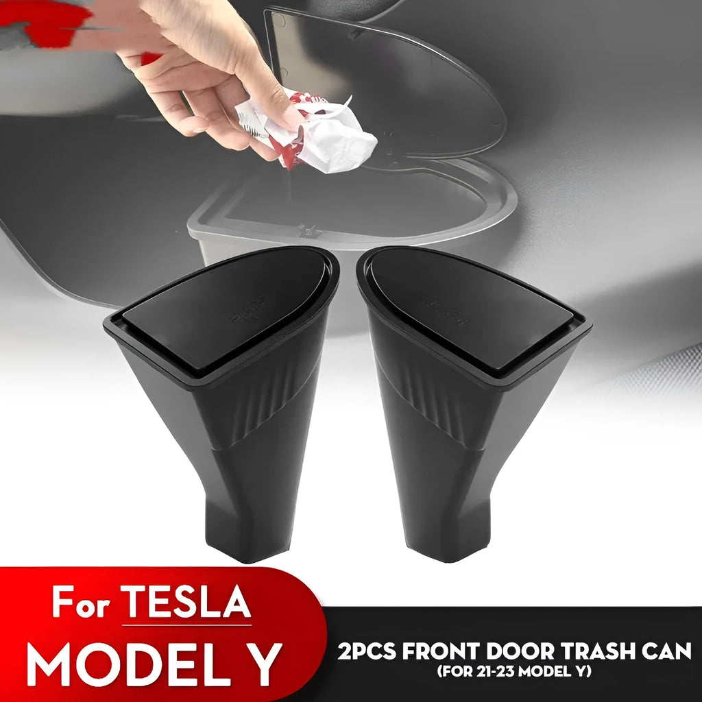 Black car door trash cans for Tesla Model Y front doors with waterproof ABS plastic construction