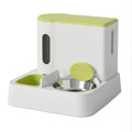 Grey automatic cat feeder with integrated water dispenser and stainless steel bowls