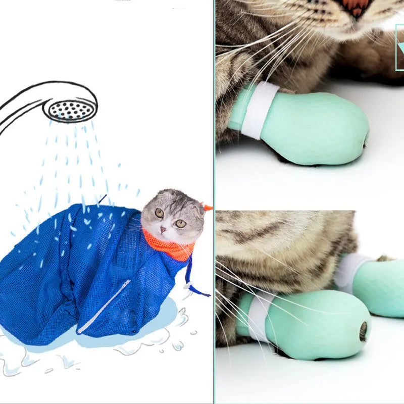 Four green silicone cat paw covers designed to prevent scratching and assist with pet handling
