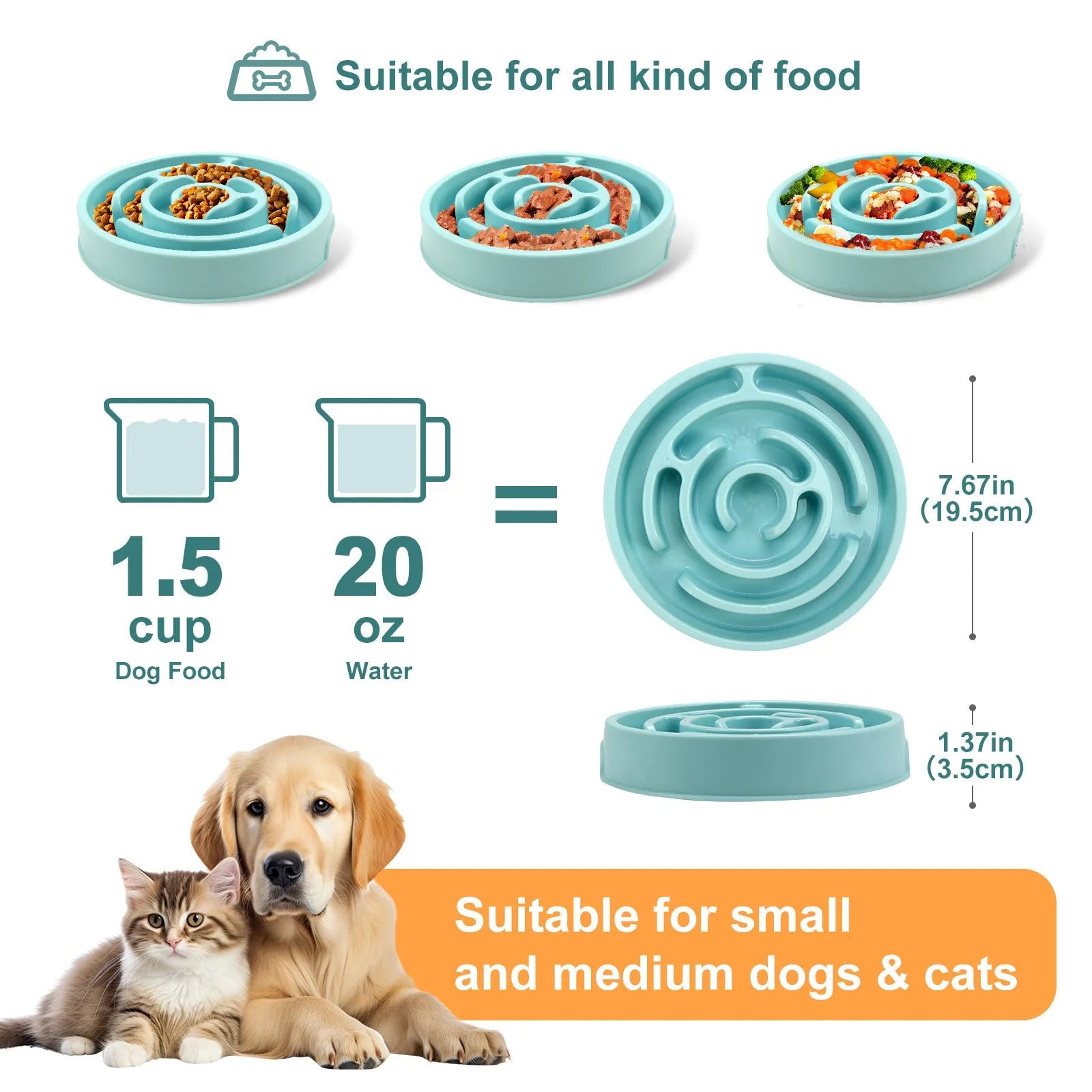 Silicone slow feeder dog bowl with labyrinth puzzle design in blue, green, and pink colours for safe eating