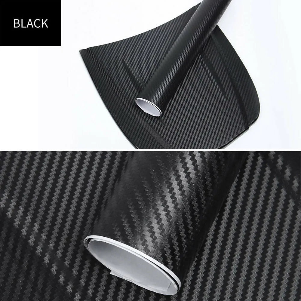 Roll of 3D carbon fibre car sticker measuring 30cm by 127cm in eight colour options