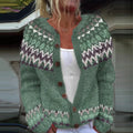 Digital printing cardigan knitted coat with 3D effect pattern in yellow, front view, on a plain background