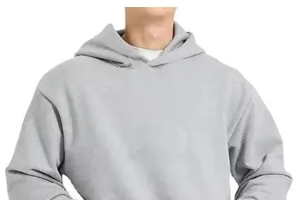 Men's solid colour fleece-lined cotton pullover sweatshirt hoodie with wool lining.