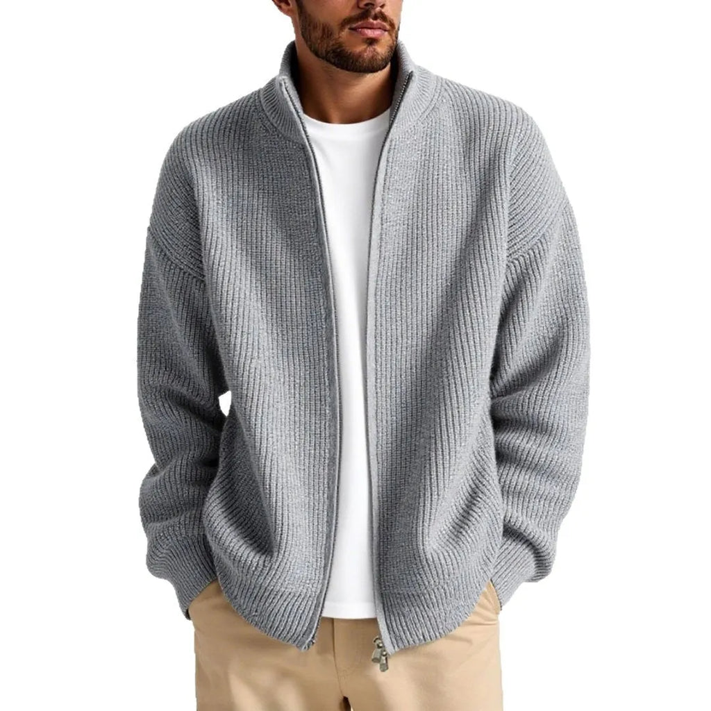 Men's loose fit cardigan sweater coat in acrylic blend fabric showing colour options