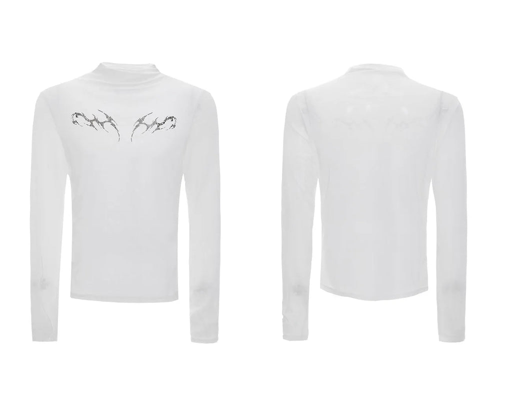 Niche Mesh slim fit long sleeve shirt in black or white, made from polyester and spandex fabric.