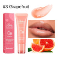 Natural finish lip gloss in berry, grape, grapefruit, and yellow peach flavour colours