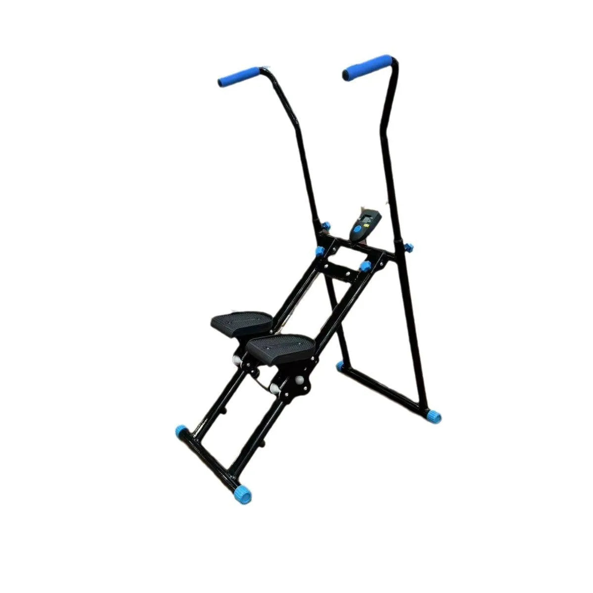 White foldable treadmill with attached climbing frame for home fitness