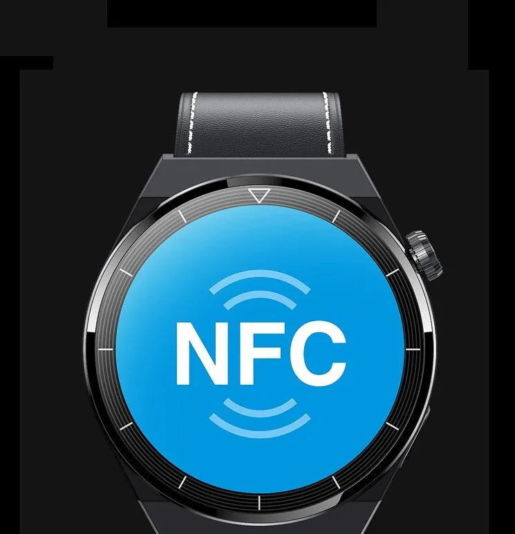 Black or silver Bluetooth smart watch with round screen for Android calls NFC and activity tracking