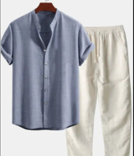 Men's printed floral pattern polyester casual suit set with shirt and trousers