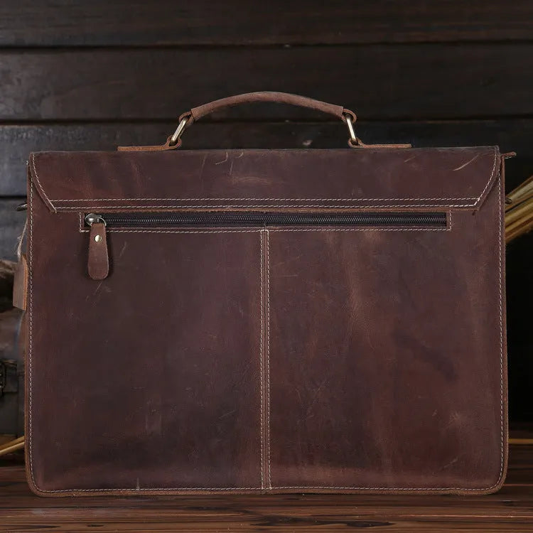 Small yellow brown crazy horse leather messenger bag for men with shoulder strap and nylon lining