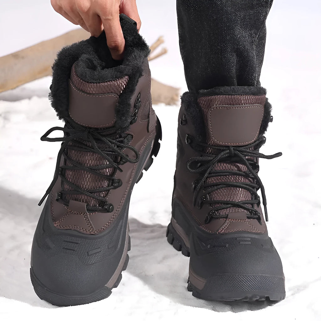 Men's black fleece-lined high-top lace-up boots with tall crown and TPR rib sole