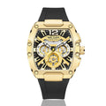 Wine Barrel men's multi-function sports watch with gold case and black strap, 44mm dial