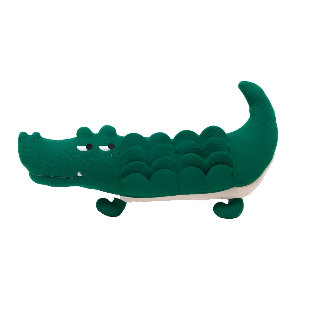 Green plush dog toy measuring 35cm by 18cm, lightweight soft pet plaything for small animals