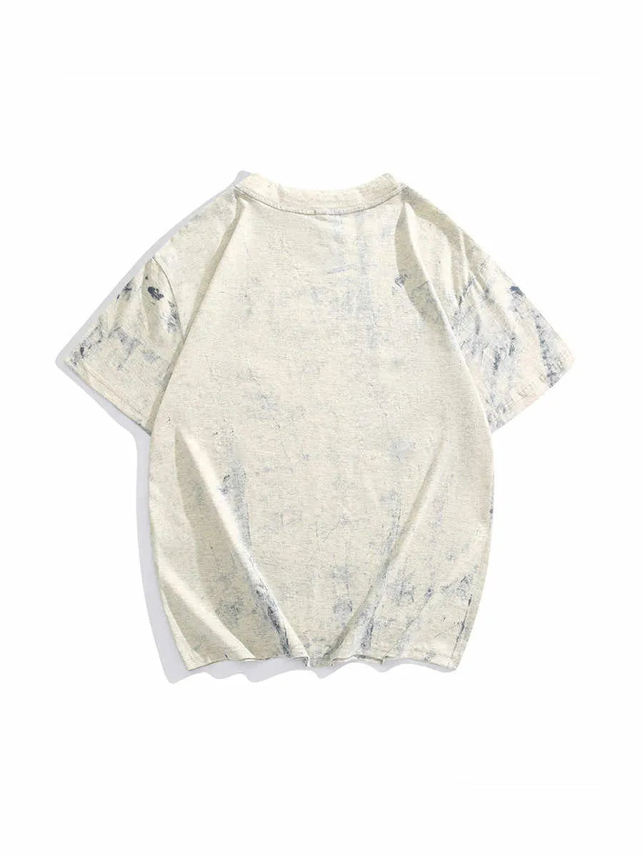 Tie dye full printing paint short sleeve t-shirt loose fit round neck in Gray colour