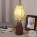 Nordic retro ceramic table lamp with pleated shade and remote control, bedside warm light, tapered floral style