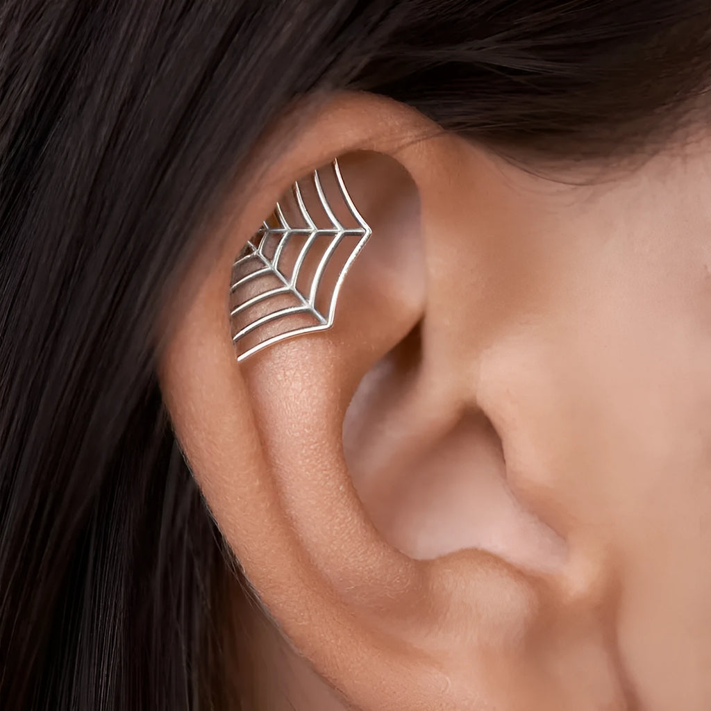 Geometric spider web mesh design stud earrings in electroplated gold and silver metal