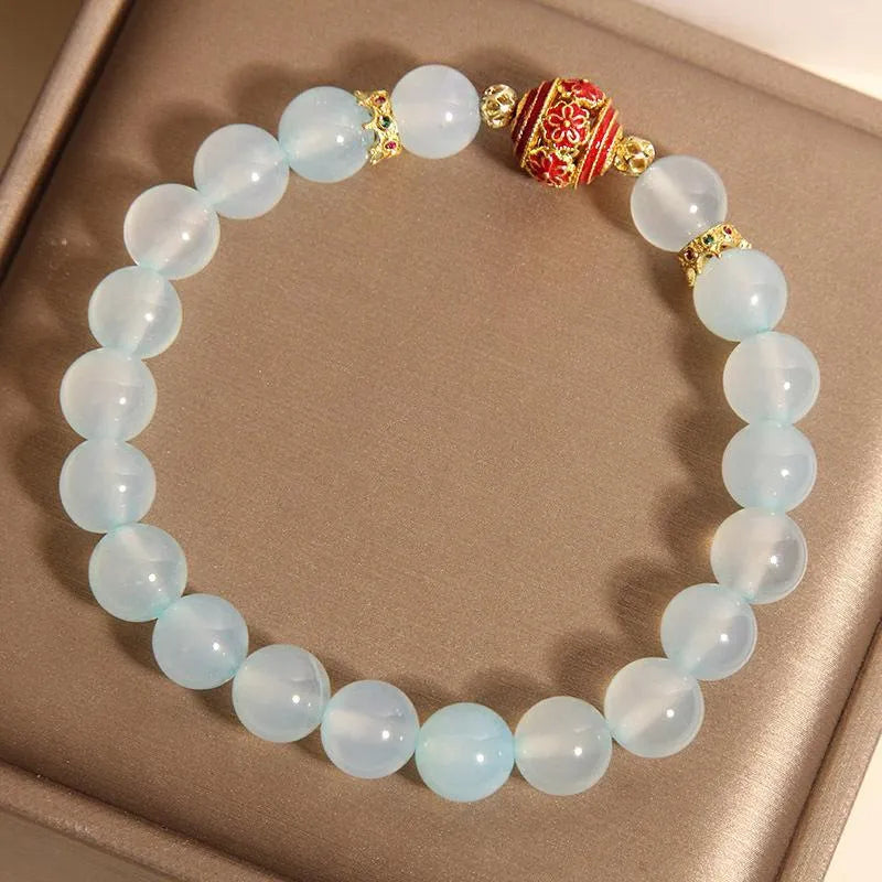 Blue agate crystal bracelet with colourful ball beads for women in Japanese Korean style