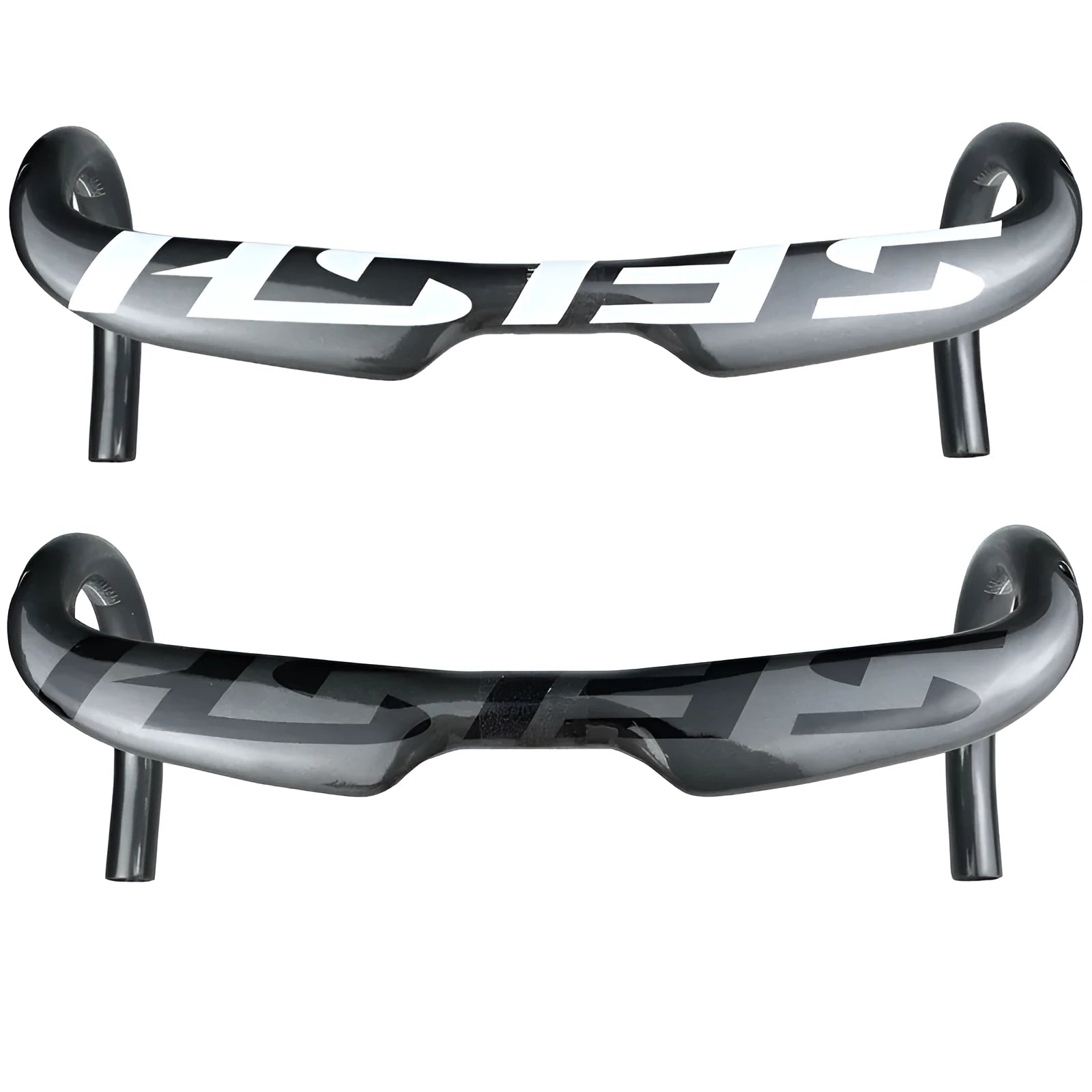 Carbon fibre road bike bent handlebar with internal cable routing in black finish, 31.8mm clamp