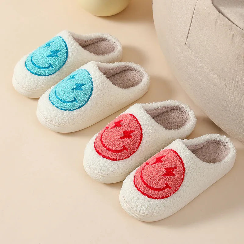 Plush home slippers with non-slip PVC sole in big love colour design for adult female sizes