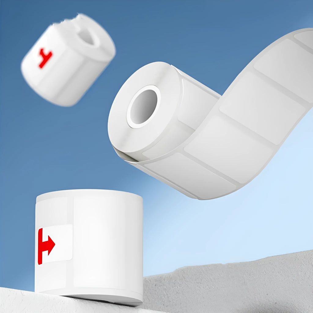 Roll of white 40x40mm thermal paper adhesive labels for price tagging