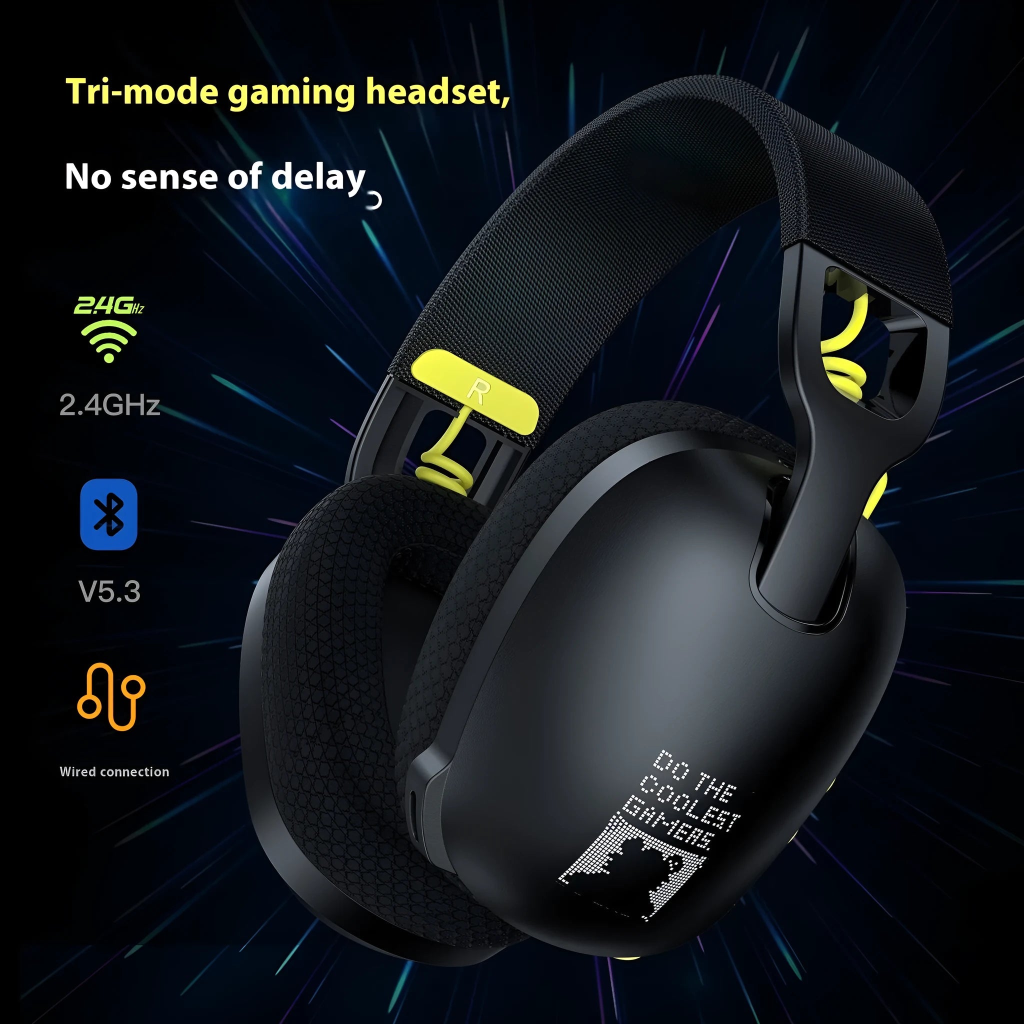 Wireless gaming headphone head-mounted style in black with Bluetooth and noise reduction