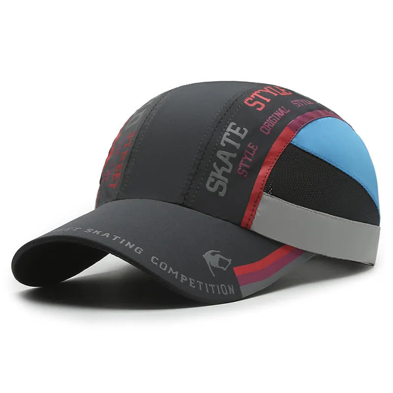Summer quick-drying men's baseball cap with printed stitching, adjustable fit, in dark blue colour