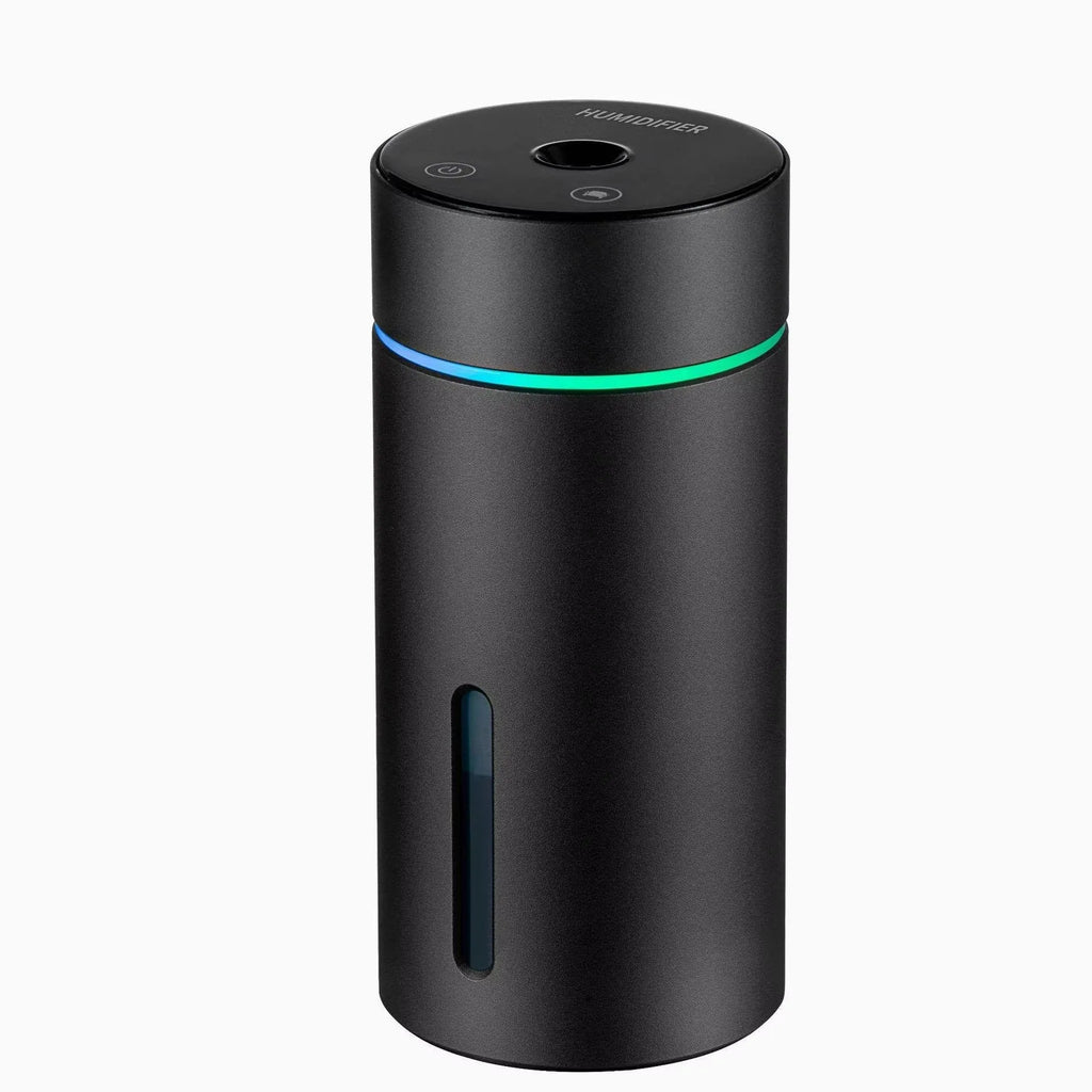 Black A6 portable car humidifier and essential oil diffuser with aluminium tank and USB cable