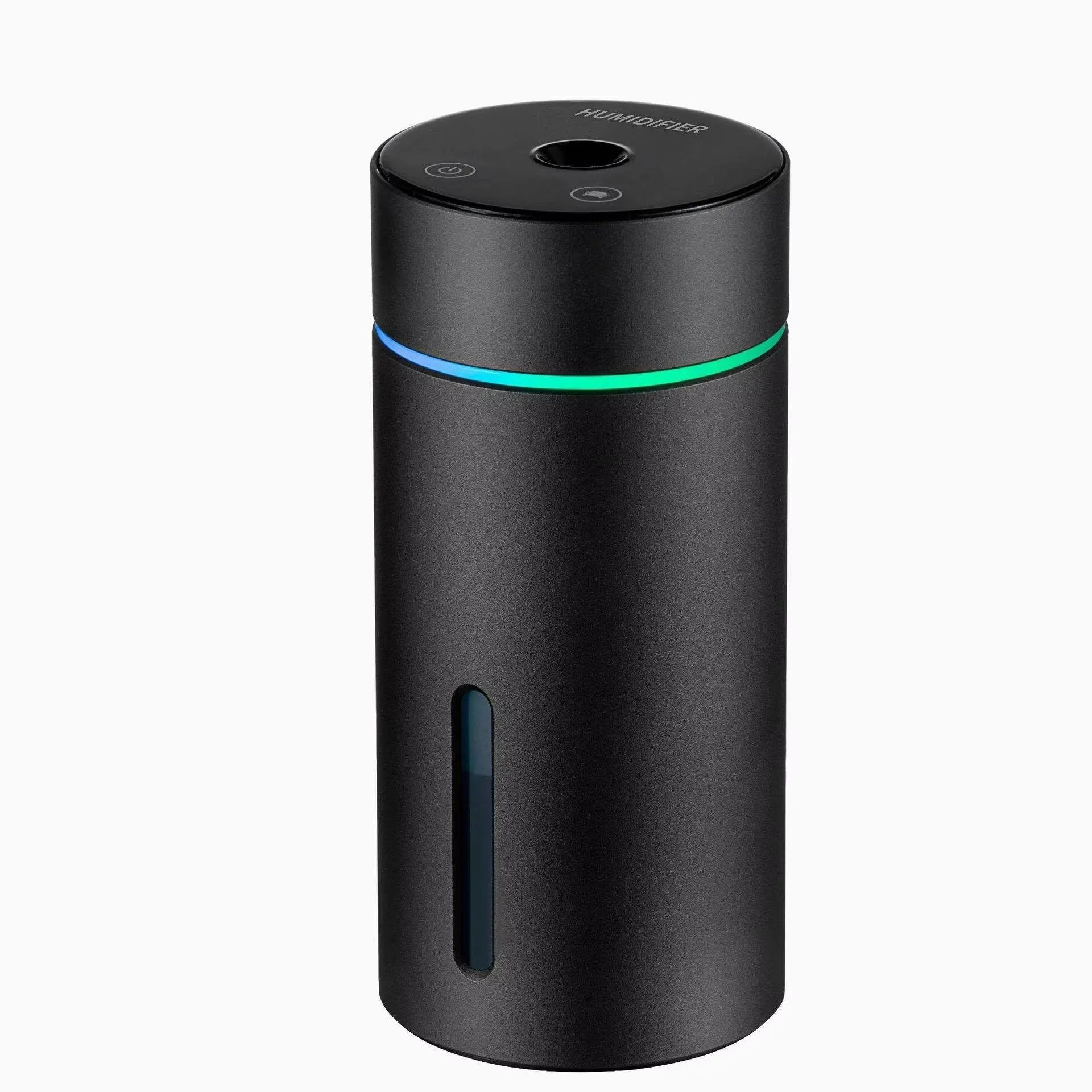 Black A6 portable car humidifier and essential oil diffuser with aluminium tank and USB cable
