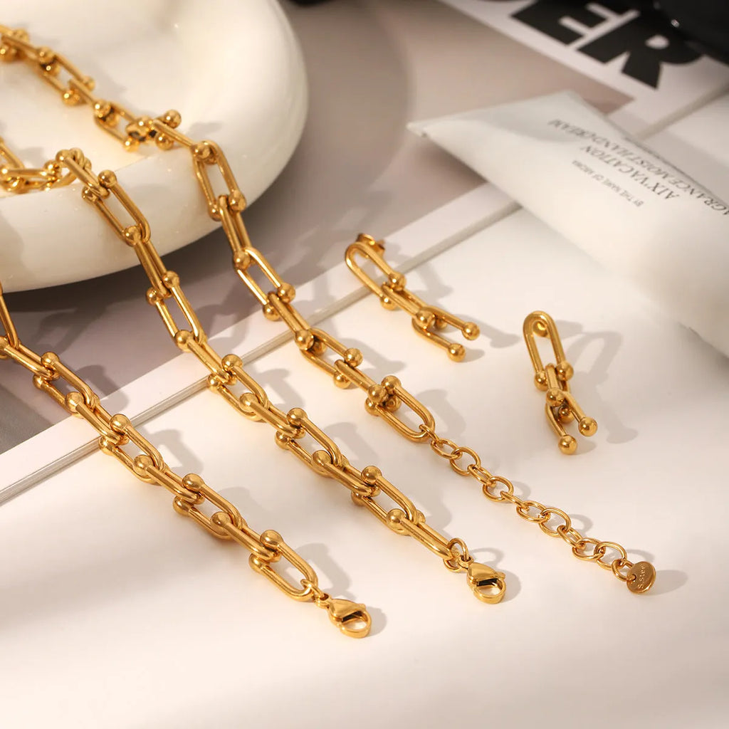 Stainless steel horseshoe necklace bracelet earrings set with titanium steel pendant vacuum electroplated finish