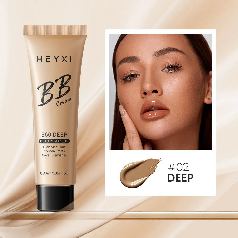 Waterproof sweat-proof BB cream foundation in four shade options with skin care properties