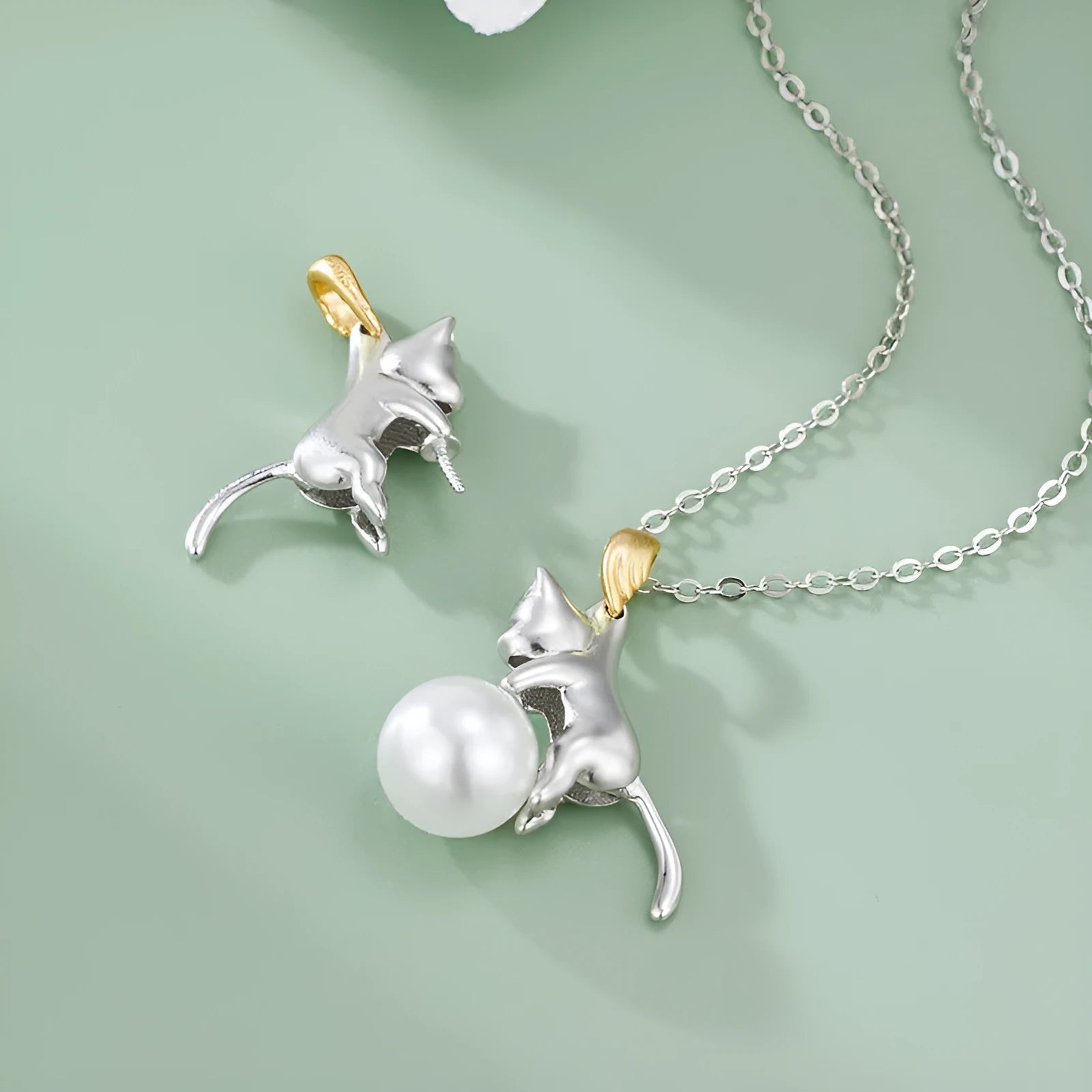 925 sterling silver clavicle chain with cat pendant and electroplated finish