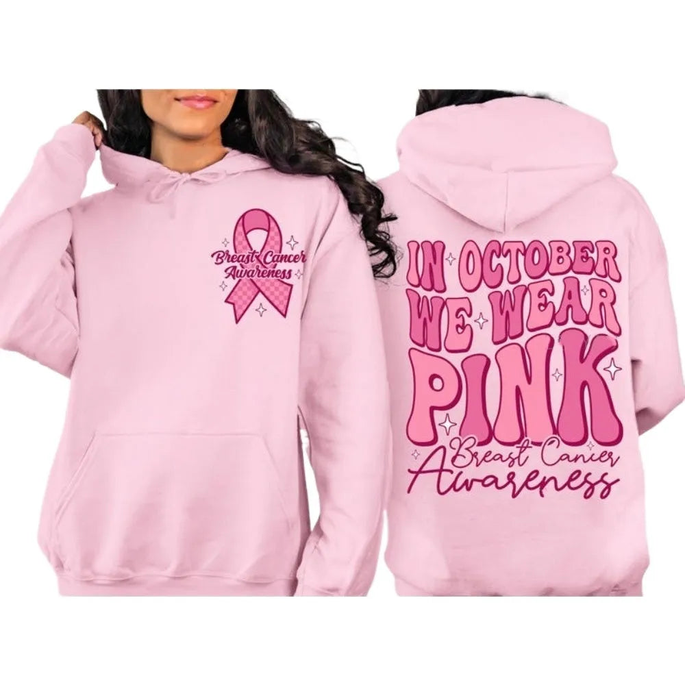 Breast cancer awareness sweatshirt with retro print and side seam pockets in polyester fibre