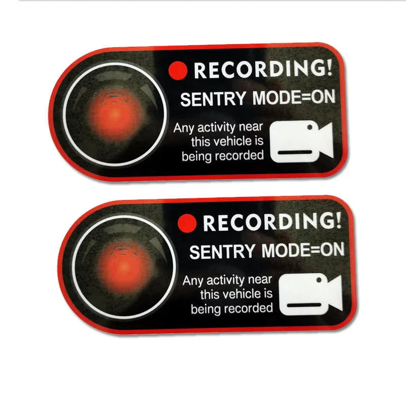Pair of Tesla sentry mode warning stickers, PVC electrostatic, 11x5cm, English version