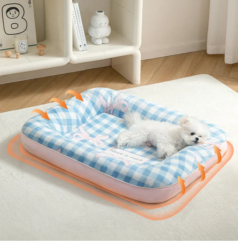 Small dog bed cushion in blue with PP cotton filling, size S (40cm x 50cm), for kennel use