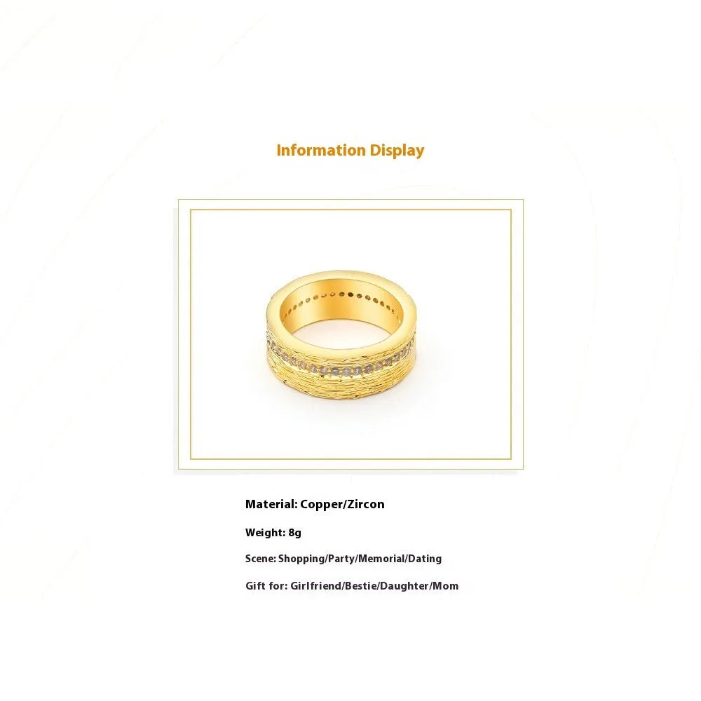 Gold-coloured geometric zircon ring for women with angular design on copper base metal