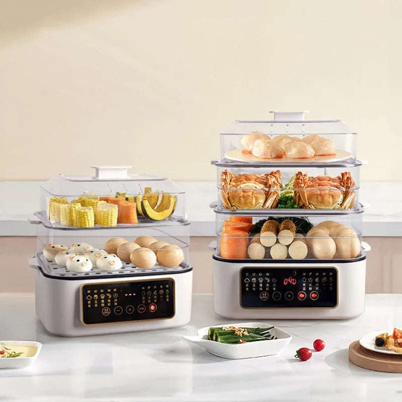 28-litre electric steamer with stainless steel rack and control panel