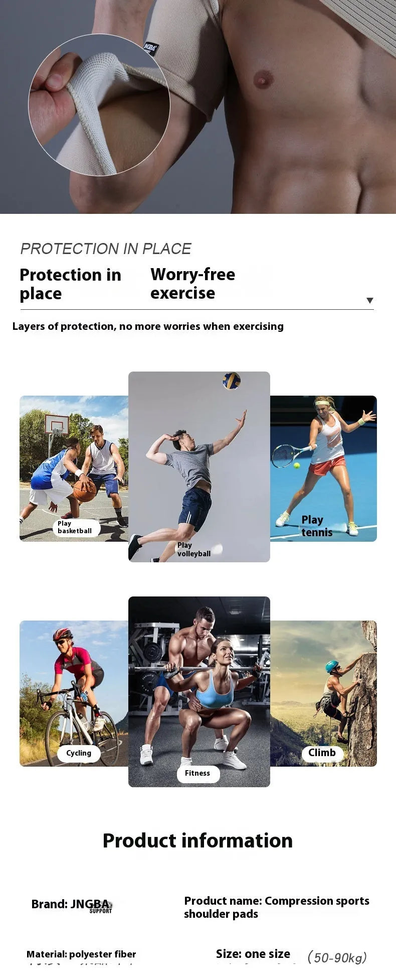 One shoulder pressure support strap in skin colour, adjustable, for weightlifting basketball running and outdoor sports