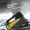 Black portable digital tyre inflator with display and LED light for 12V car use.