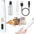 Electric dog paw trimmer in white with LED light and rechargeable base, for trimming paw fur