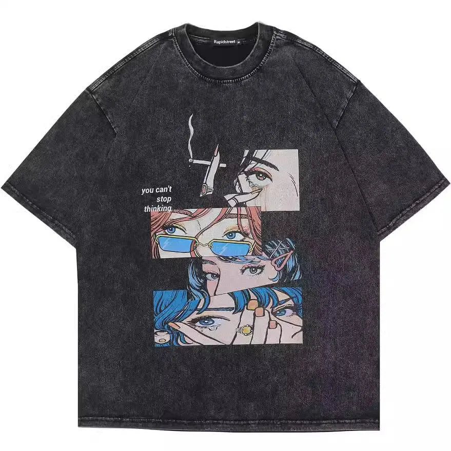 Men's loose fit cotton t-shirt with cartoon digital print design in street style
