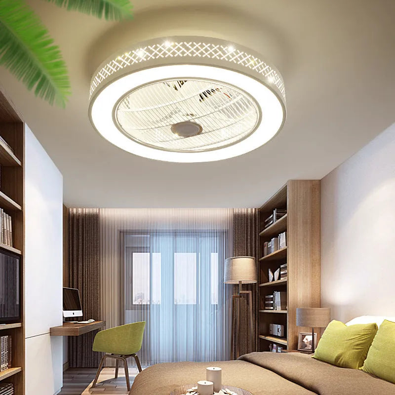 55cm LED invisible fan chandelier ceiling light with metal blades and decorative insert