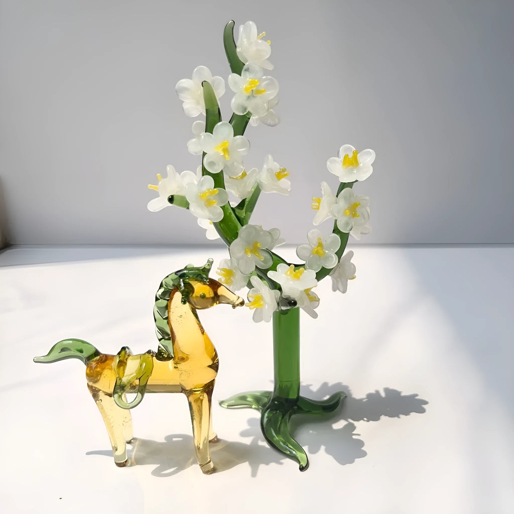 Glazed brown and white horse figurine ornament for office desk decor