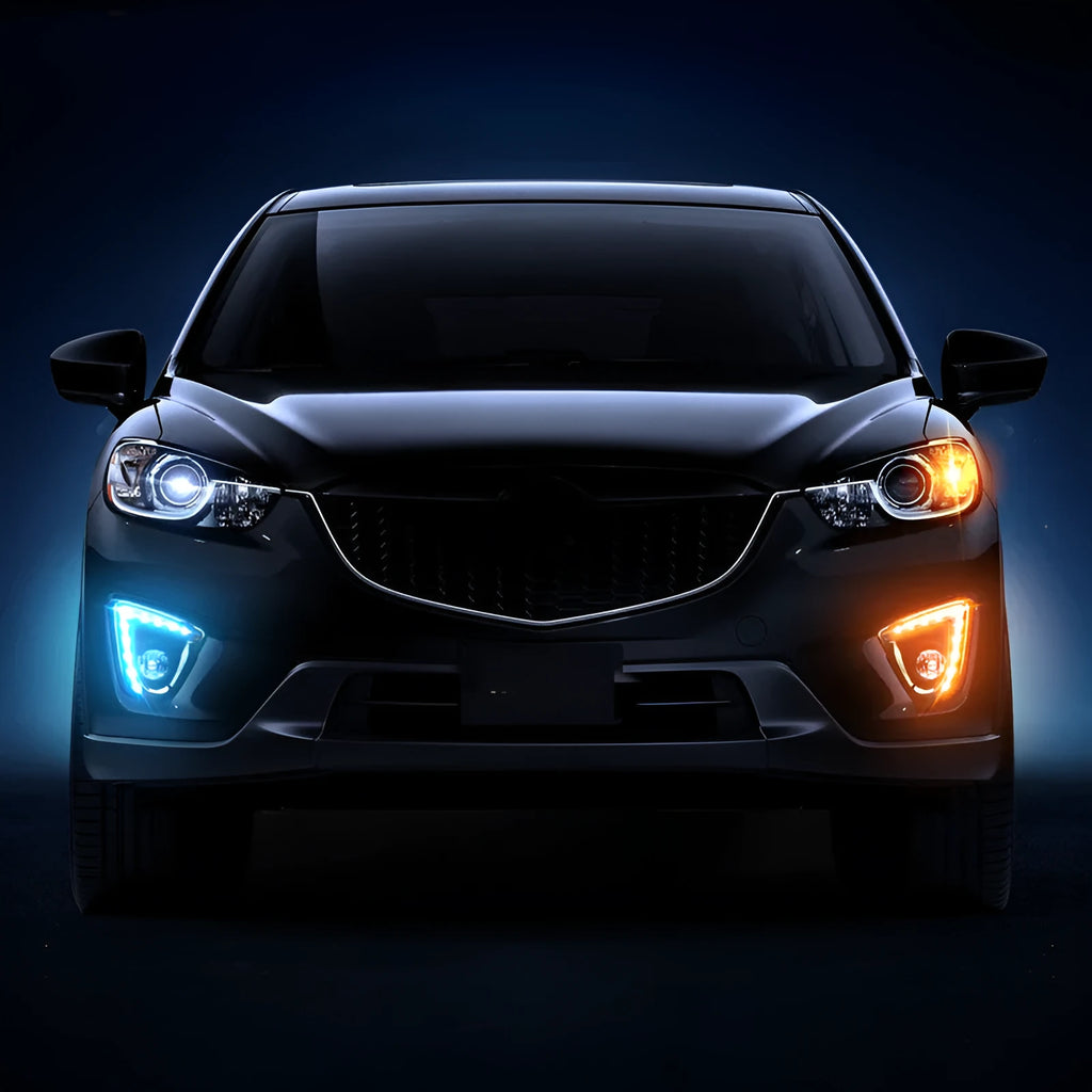 Mazda CX-5 LED daytime running light replacement lamps with electroplated finish showing front lighting elements