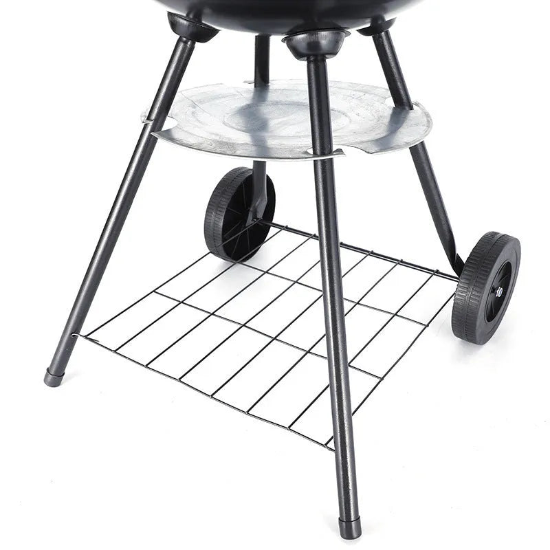 Portable minimalist iron barbecue grill with a 14-inch cooking grate.