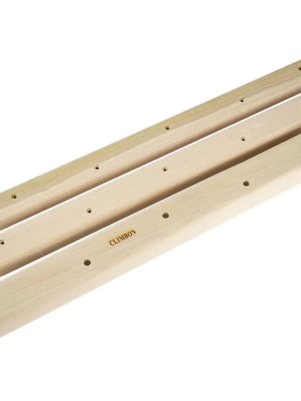 Set of three solid wooden hangboards for grip strength training, showing 12cm, 40cm, and 50cm sizes.