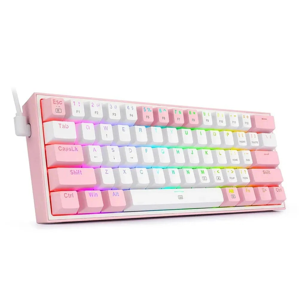 K617 RGB backlit mechanical keyboard with dual-colour keycaps in white and pink.