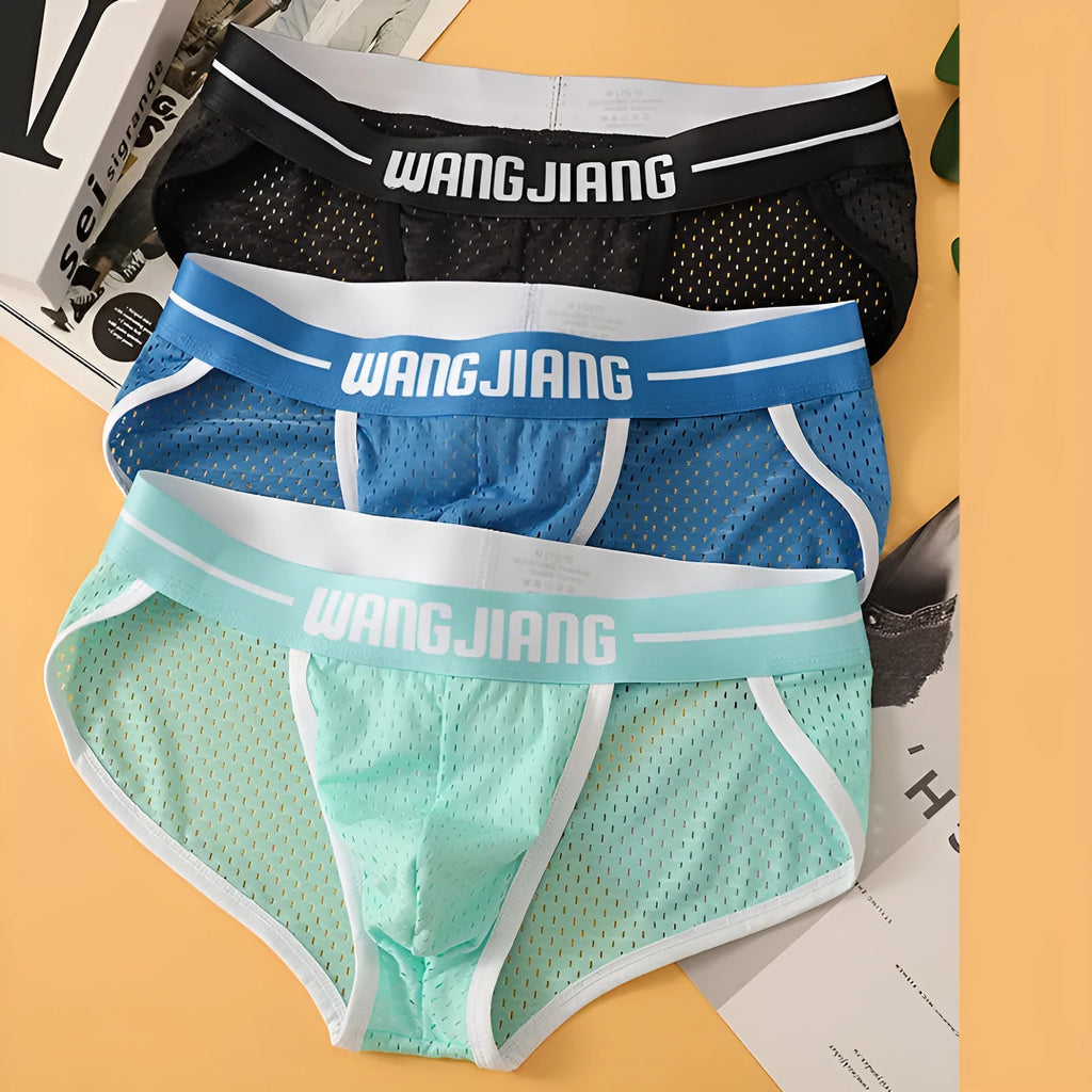 Men's mesh breathable ice silk triangle underwear in solid colours, quick dry sports briefs