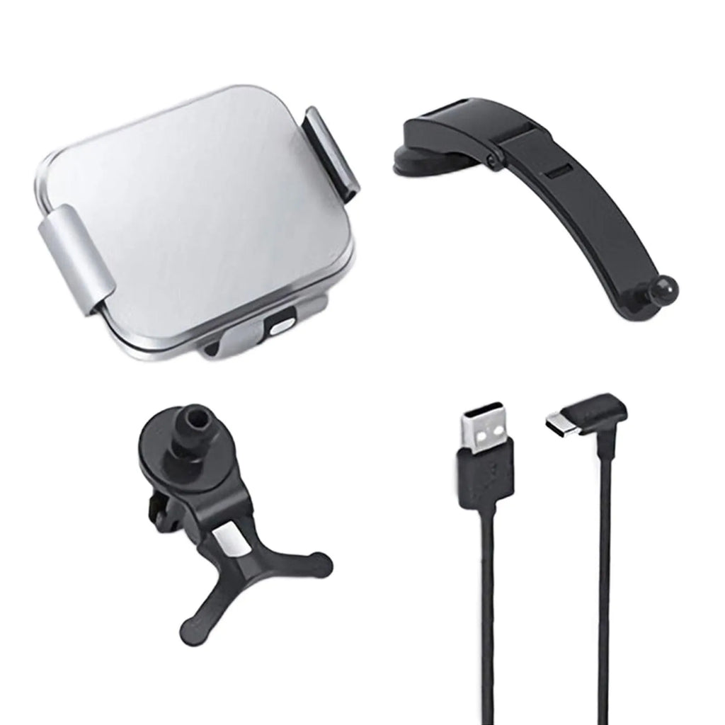 Wireless charging car phone holder with folding screen and multiple mounting accessories