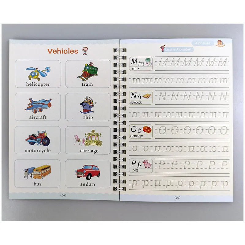 Magic stylus calligraphy practice books set in cardboard with pen and refills, 13 x 19 cm, four colour options