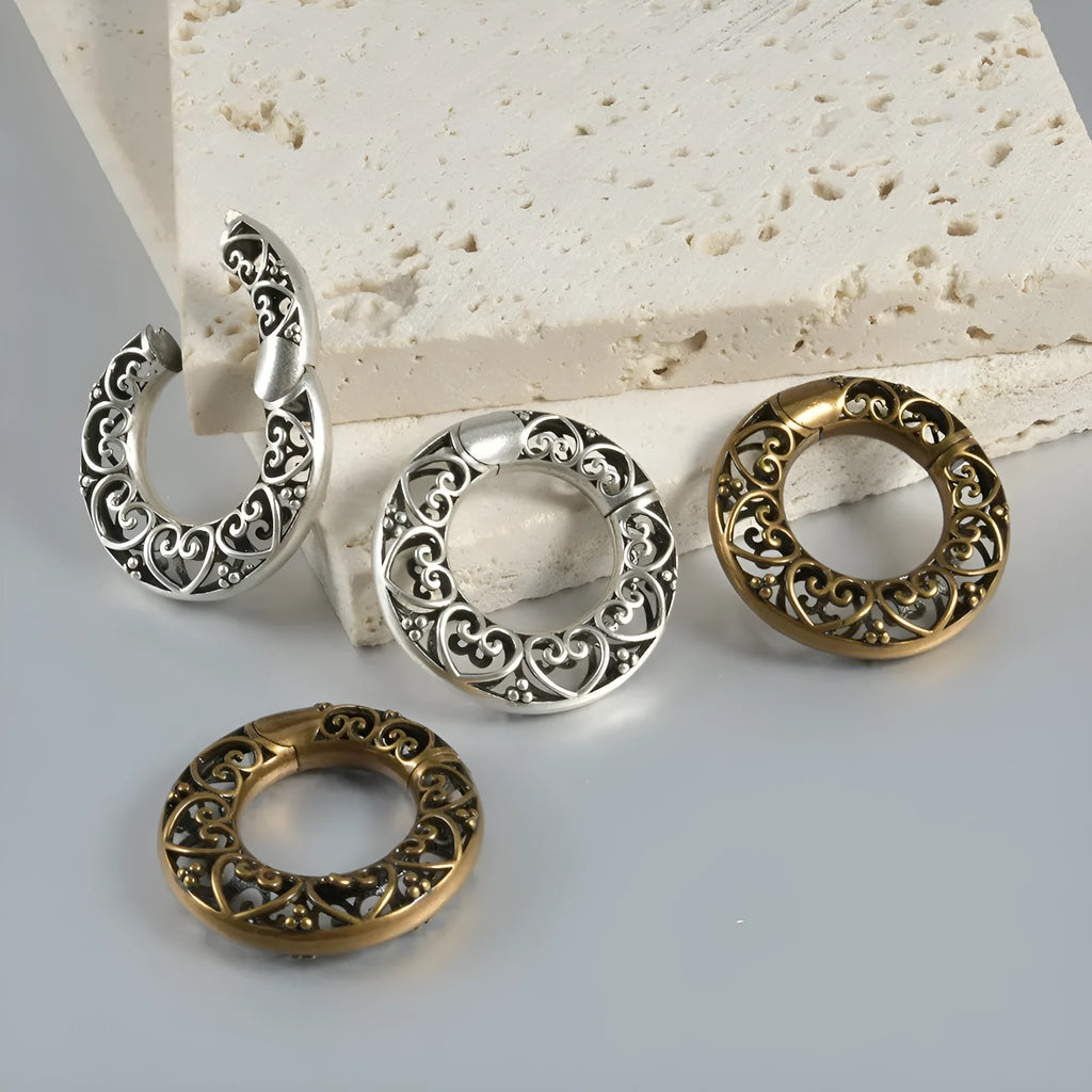 Retro heart-shaped and lotus magnetic earrings in antique silver and ancient gold stainless steel
